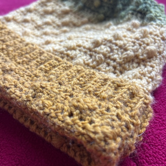 Handcrafted Green and Tan Crochet Beanie - Picture 2 of 2